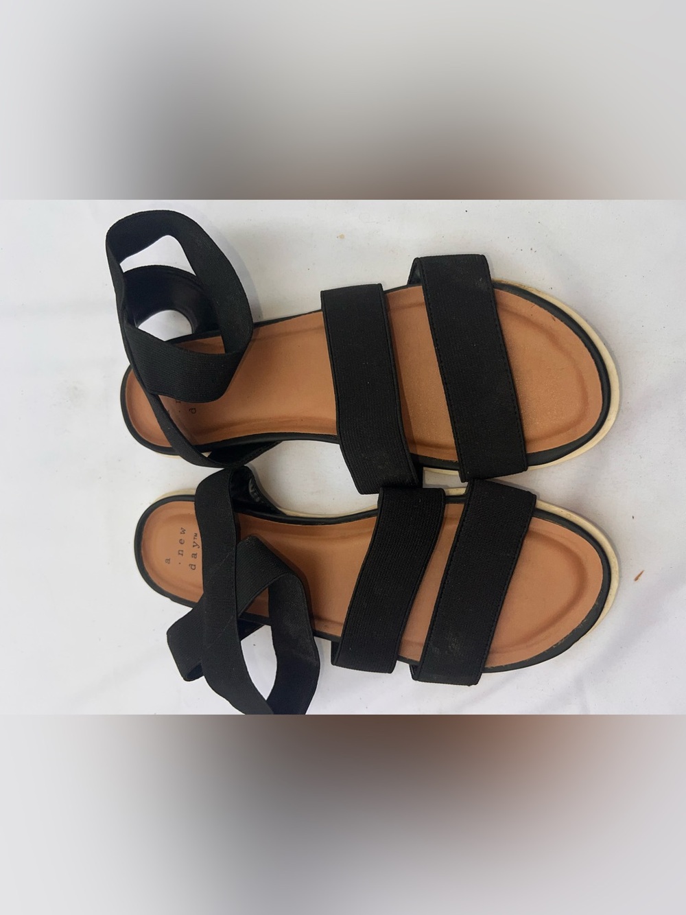 a new day Black Elastic Double-Strap Sandals